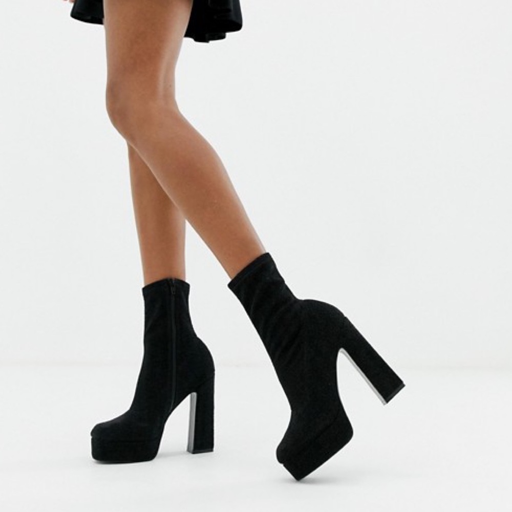 ASOS DESIGN Exposed Zipper Platform Sock Boots